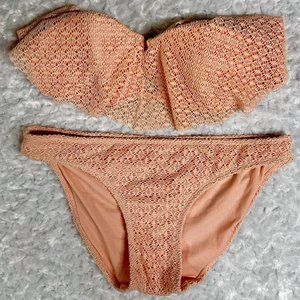 Crochet Eyelet Bandeau Bikini Set